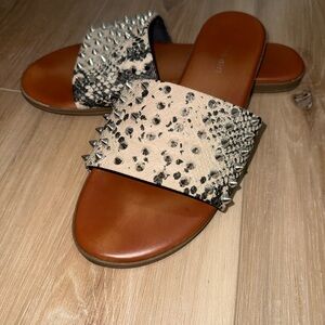 Madden Girl Studded Snake Print Sandals in Tan and Black